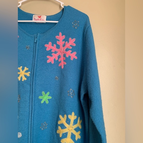 Quacker factory snowflake winter cardigan sweater vintage grandma kindergarten - Picture 3 of 7